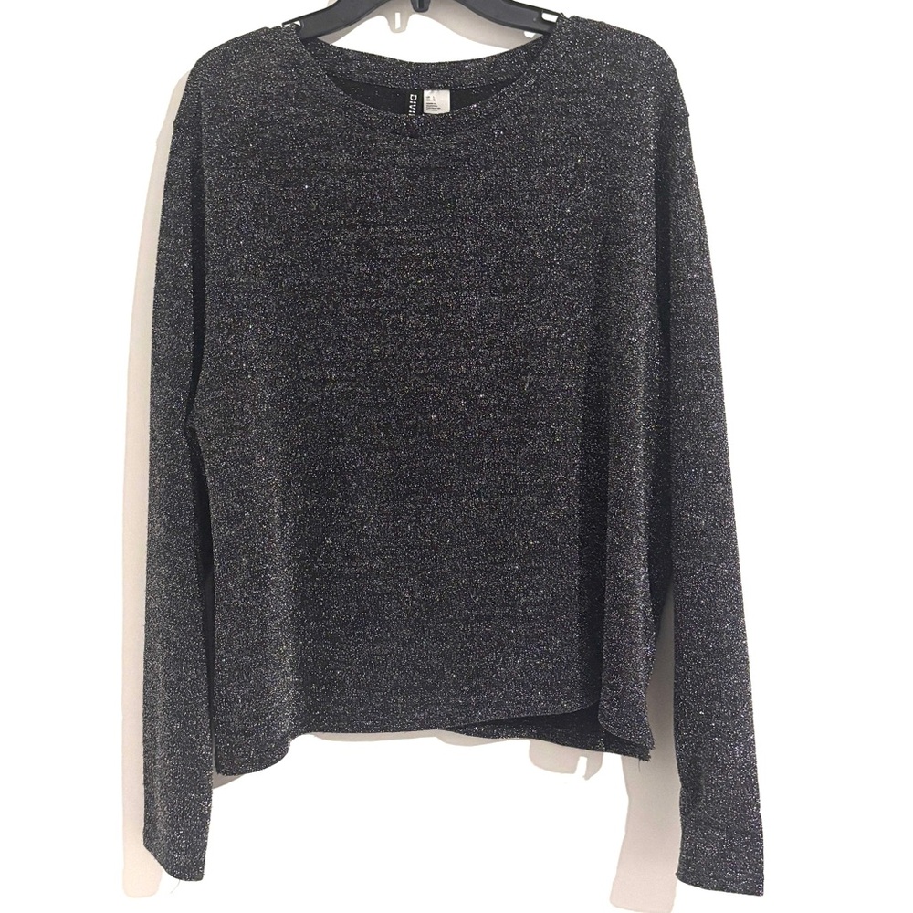 H&M Size L Divided Elegant Black Sparkly Long Sleeve Top